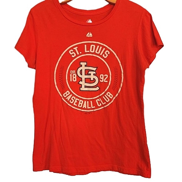 Womens Cotton Majestic St Louis Baseball Club Red Short Sleeve Athleisure Top - Picture 1 of 4